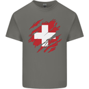 Torn Switzerland Flag Swiss Day Football Kids T-Shirt Childrens Charcoal