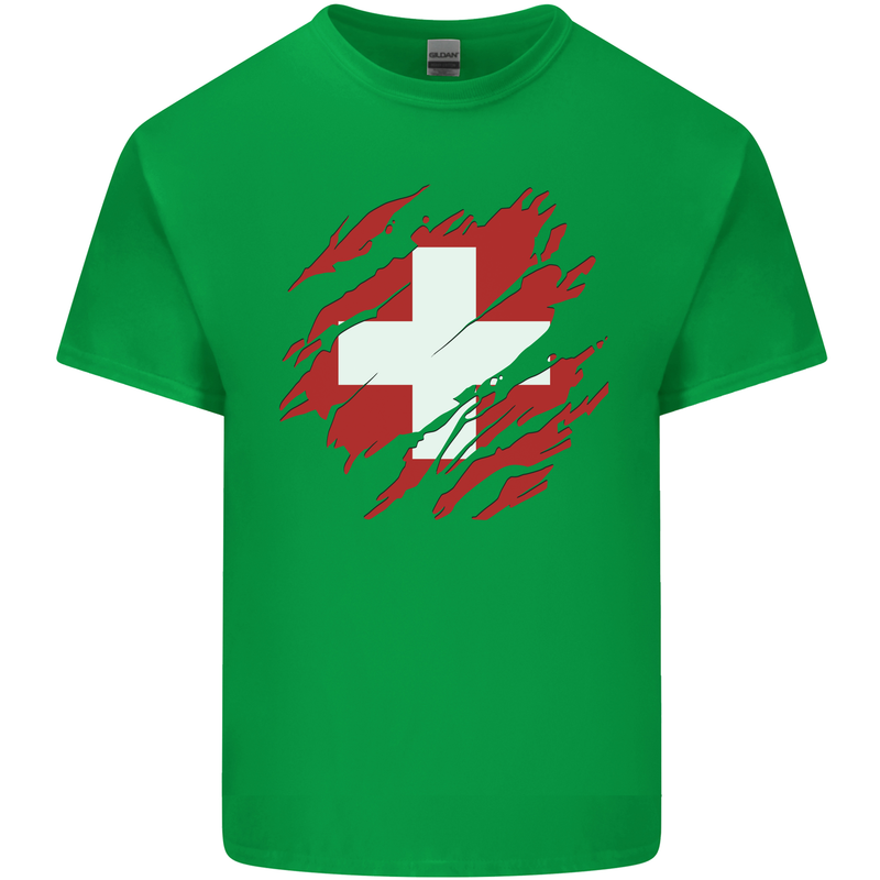 Torn Switzerland Flag Swiss Day Football Kids T-Shirt Childrens Irish Green