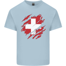Torn Switzerland Flag Swiss Day Football Kids T-Shirt Childrens Light Blue
