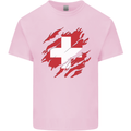 Torn Switzerland Flag Swiss Day Football Kids T-Shirt Childrens Light Pink