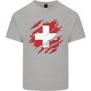 Torn Switzerland Flag Swiss Day Football Kids T-Shirt Childrens Sports Grey