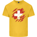 Torn Switzerland Flag Swiss Day Football Kids T-Shirt Childrens Yellow
