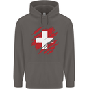 Torn Switzerland Flag Swiss Day Football Mens 80% Cotton Hoodie Charcoal