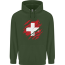 Torn Switzerland Flag Swiss Day Football Mens 80% Cotton Hoodie Forest Green