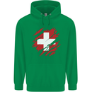 Torn Switzerland Flag Swiss Day Football Mens 80% Cotton Hoodie Irish Green