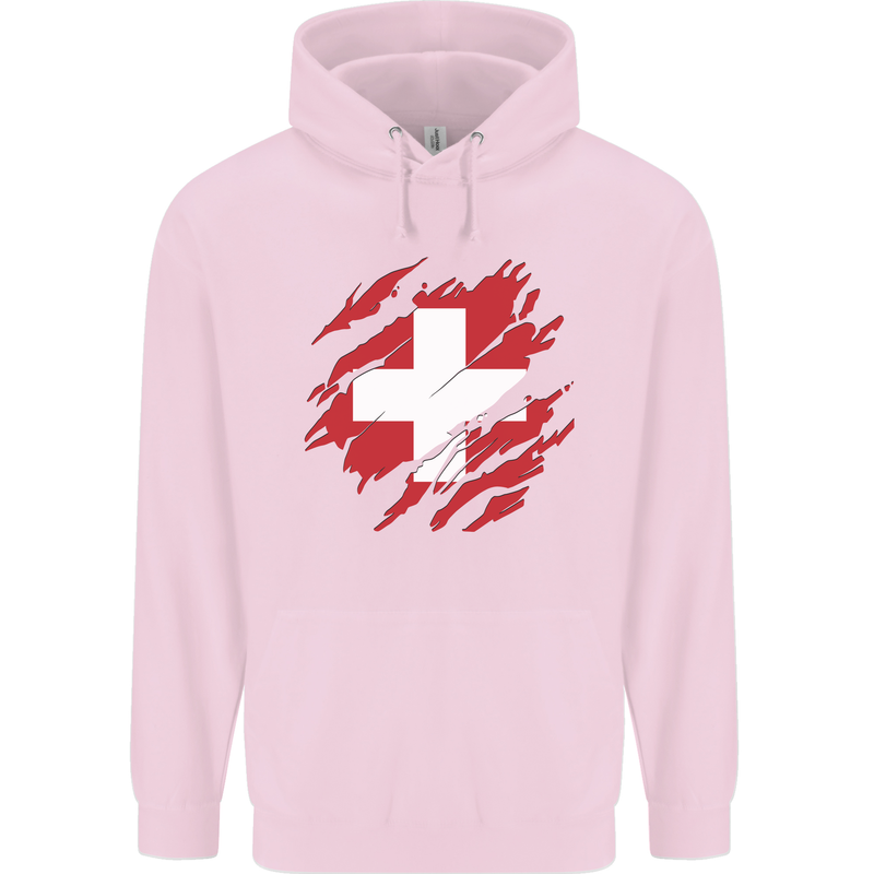 Torn Switzerland Flag Swiss Day Football Mens 80% Cotton Hoodie Light Pink