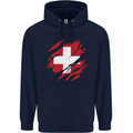 Torn Switzerland Flag Swiss Day Football Mens 80% Cotton Hoodie Navy Blue