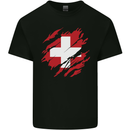 Torn Switzerland Flag Swiss Day Football Mens Cotton T-Shirt Tee Top Black