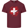 Torn Switzerland Flag Swiss Day Football Mens Cotton T-Shirt Tee Top Maroon