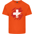 Torn Switzerland Flag Swiss Day Football Mens Cotton T-Shirt Tee Top Orange