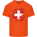 Torn Switzerland Flag Swiss Day Football Mens Cotton T-Shirt Tee Top Orange