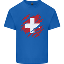 Torn Switzerland Flag Swiss Day Football Mens Cotton T-Shirt Tee Top Royal Blue