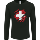 Torn Switzerland Flag Swiss Day Football Mens Long Sleeve T-Shirt Black
