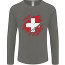 Torn Switzerland Flag Swiss Day Football Mens Long Sleeve T-Shirt Charcoal