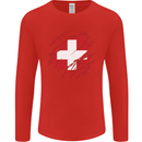 Torn Switzerland Flag Swiss Day Football Mens Long Sleeve T-Shirt Red