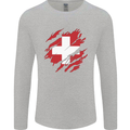 Torn Switzerland Flag Swiss Day Football Mens Long Sleeve T-Shirt Sports Grey