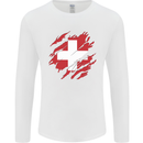 Torn Switzerland Flag Swiss Day Football Mens Long Sleeve T-Shirt White