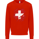 Torn Switzerland Flag Swiss Day Football Mens Sweatshirt Jumper Bright Red