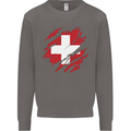 Torn Switzerland Flag Swiss Day Football Mens Sweatshirt Jumper Charcoal