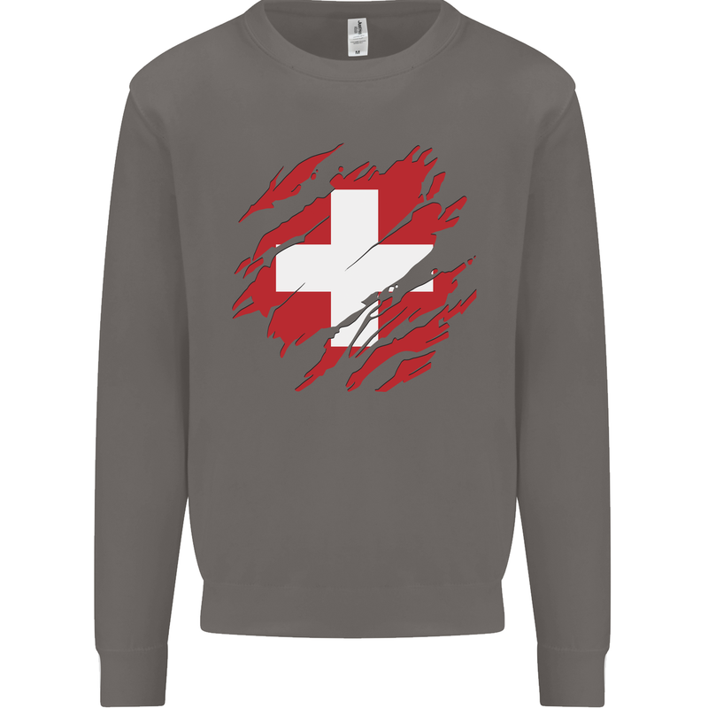 Torn Switzerland Flag Swiss Day Football Mens Sweatshirt Jumper Charcoal