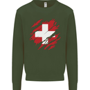 Torn Switzerland Flag Swiss Day Football Mens Sweatshirt Jumper Forest Green