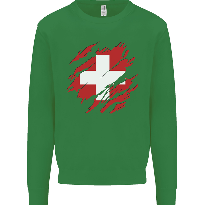 Torn Switzerland Flag Swiss Day Football Mens Sweatshirt Jumper Irish Green
