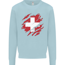 Torn Switzerland Flag Swiss Day Football Mens Sweatshirt Jumper Light Blue