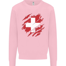 Torn Switzerland Flag Swiss Day Football Mens Sweatshirt Jumper Light Pink