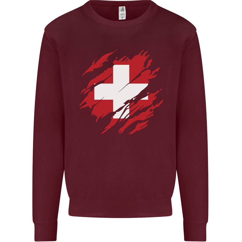 Torn Switzerland Flag Swiss Day Football Mens Sweatshirt Jumper Maroon