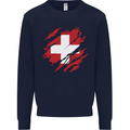 Torn Switzerland Flag Swiss Day Football Mens Sweatshirt Jumper Navy Blue