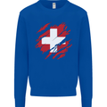 Torn Switzerland Flag Swiss Day Football Mens Sweatshirt Jumper Royal Blue