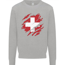 Torn Switzerland Flag Swiss Day Football Mens Sweatshirt Jumper Sports Grey