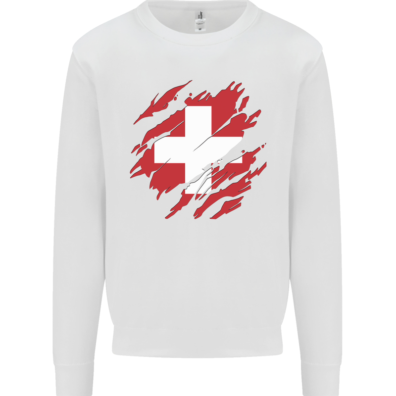 Torn Switzerland Flag Swiss Day Football Mens Sweatshirt Jumper White