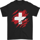 Torn Switzerland Flag Swiss Day Football Mens T-Shirt 100% Cotton Black