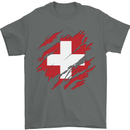 Torn Switzerland Flag Swiss Day Football Mens T-Shirt 100% Cotton Charcoal