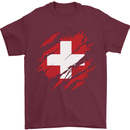 Torn Switzerland Flag Swiss Day Football Mens T-Shirt 100% Cotton Maroon