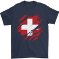 Torn Switzerland Flag Swiss Day Football Mens T-Shirt 100% Cotton Navy Blue