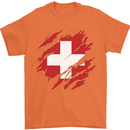 Torn Switzerland Flag Swiss Day Football Mens T-Shirt 100% Cotton Orange