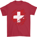 Torn Switzerland Flag Swiss Day Football Mens T-Shirt 100% Cotton Red