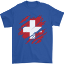 Torn Switzerland Flag Swiss Day Football Mens T-Shirt 100% Cotton Royal Blue