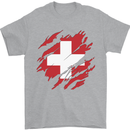 Torn Switzerland Flag Swiss Day Football Mens T-Shirt 100% Cotton Sports Grey