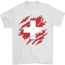 Torn Switzerland Flag Swiss Day Football Mens T-Shirt 100% Cotton White