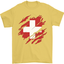 Torn Switzerland Flag Swiss Day Football Mens T-Shirt 100% Cotton Yellow
