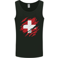 Torn Switzerland Flag Swiss Day Football Mens Vest Tank Top Black