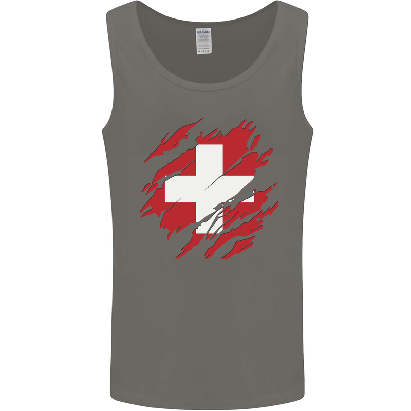 Torn Switzerland Flag Swiss Day Football Mens Vest Tank Top Charcoal