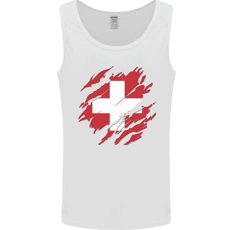Torn Switzerland Flag Swiss Day Football Mens Vest Tank Top White