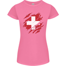 Torn Switzerland Flag Swiss Day Football Womens Petite Cut T-Shirt Azalea