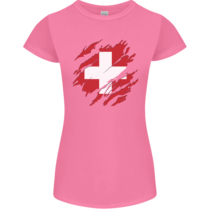 Torn Switzerland Flag Swiss Day Football Womens Petite Cut T-Shirt Azalea