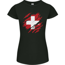 Torn Switzerland Flag Swiss Day Football Womens Petite Cut T-Shirt Black