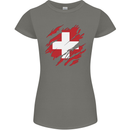 Torn Switzerland Flag Swiss Day Football Womens Petite Cut T-Shirt Charcoal